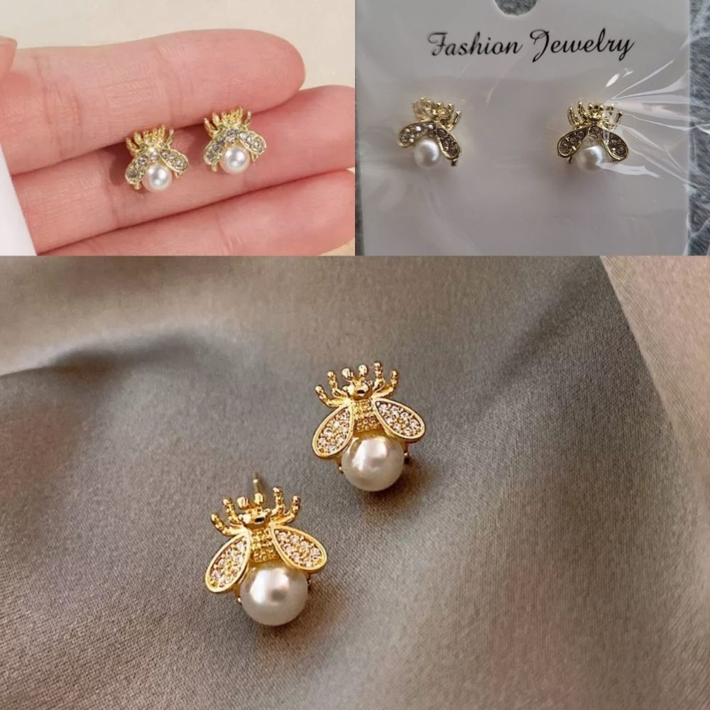 Korean New Exquisite Honey Bee Pearl Earrings Fash
